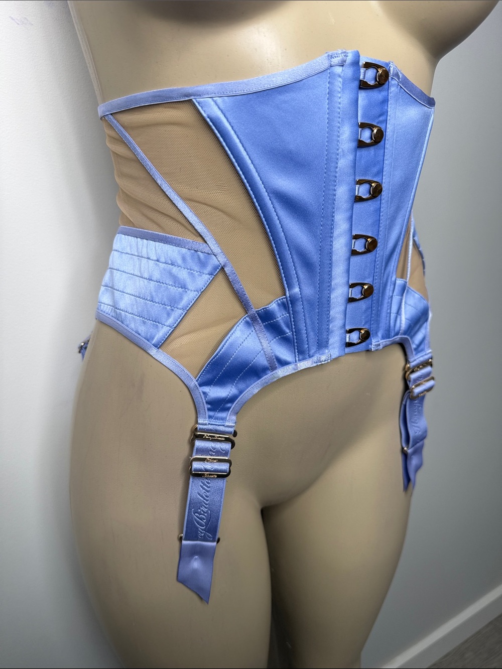 Honey Birdette Lavender Blue Satin Corset Garter Belt - Picture 3 of 10